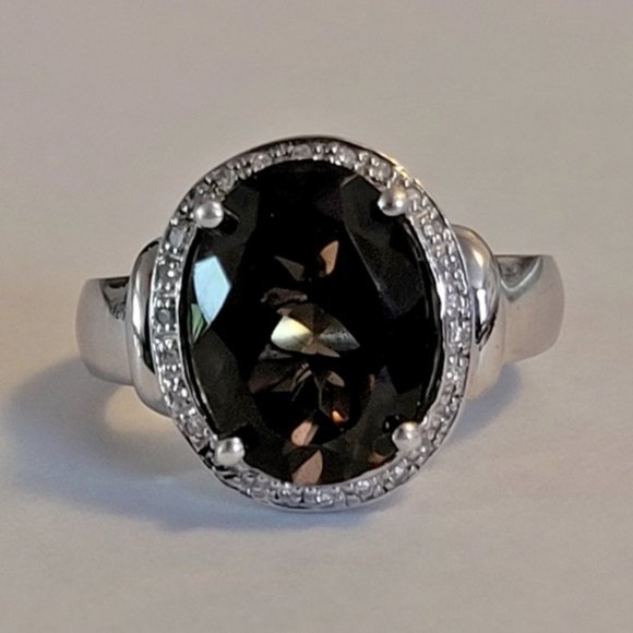 SAI Jewelry - 925 Sterling Smokey Quartz & Genuine Diamond Statement Ring